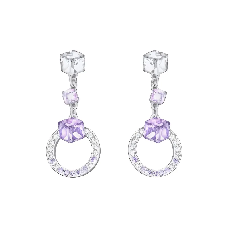 Swarovski Rhodium Plated Earrings Unisex Purple-1