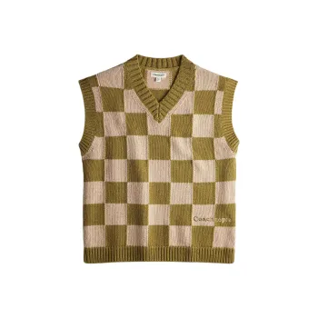 COACH Sweater Vest With Checkerboard Pattern Knitwear Unisex Beige