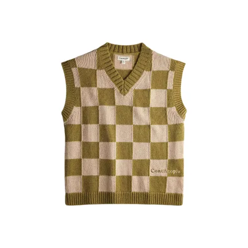 COACH Sweater Vest With Checkerboard Pattern Knitwear Unisex Beige