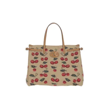 Valentino Cotton Tote Bag, Shopping Bag, Shoulder Bag, Handbag Medium Size Women's Khaki