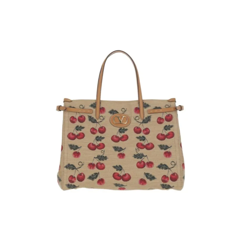 Valentino Cotton Tote Bag, Shopping Bag, Shoulder Bag, Handbag Medium Size Women's Khaki-0