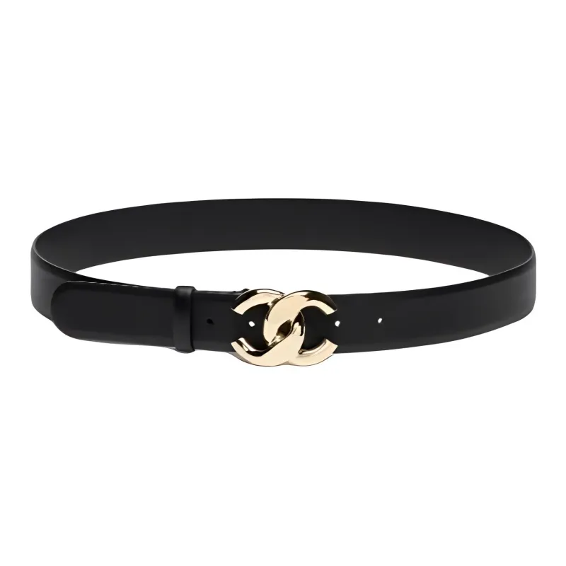 CHANEL Leather Belts Unisex Black -0