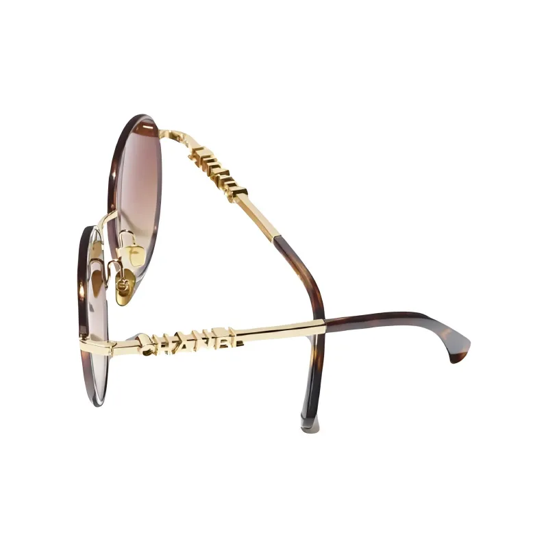CHANEL Metal Round Sunglasses Unisex Tortoiseshell-3