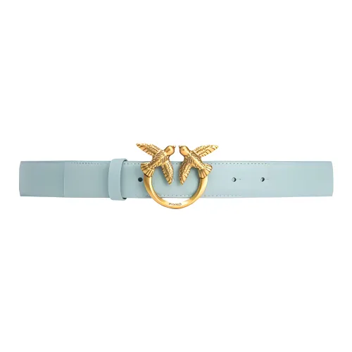 PINKO Logo Emblem Smooth Buckle Leather Belts Women's But Blue Width: 3CM