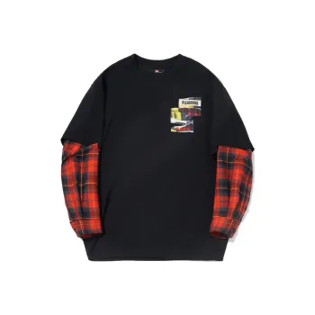 LiNing x PLEASURES Sweatshirt Men's Black Fiery Red Plaid Combo