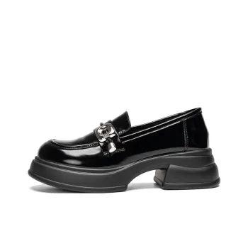 EXULL Q British Style Small Leather Shoes Loafers 3CM Women's Black