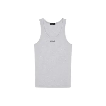 VERSACE Logo Embroidered Sleeveless Ribbed Tank Top