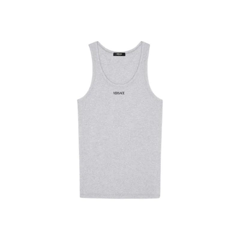 VERSACE Logo Embroidered Sleeveless Ribbed Tank Top-0