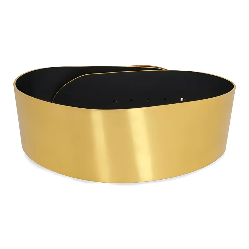 DIESEL Letter Logo Smooth Buckle Leather Belts Women's Gold Width 8cm-1