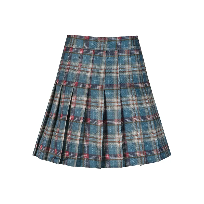 Wen Shan Casual Short Skirts Women's Blue Gray Plaid-1