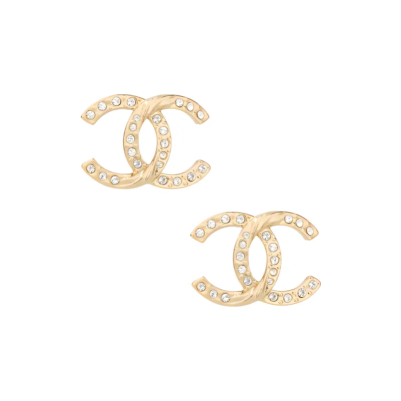 CHANEL Crystal Cc Logo Stud Earrings ABA157-0