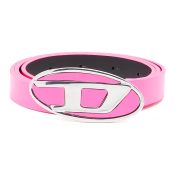 DIESEL Metal Oval 'D' Smooth Buckle Leather Belts Women's Vibrant Pink Width 1.9cm