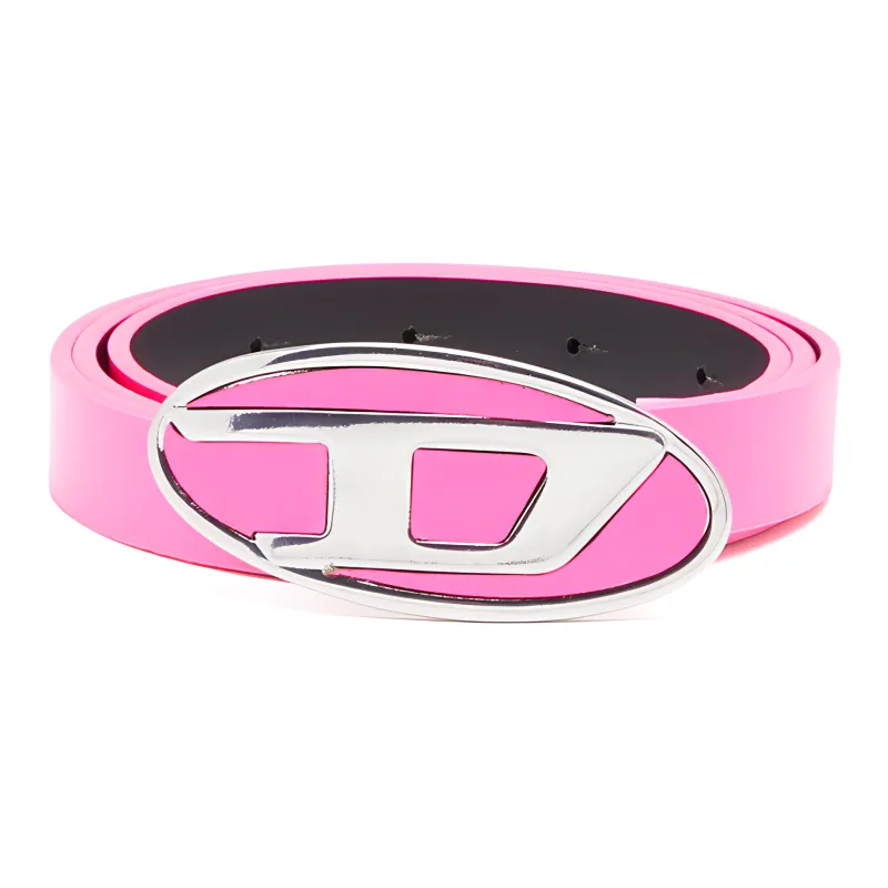 DIESEL Metal Oval 'D' Smooth Buckle Leather Belts Women's Vibrant Pink Width 1.9cm-0