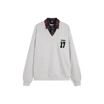 POPWAVE Sweatshirt Unisex V Neck Red Plaid Sweatshirt