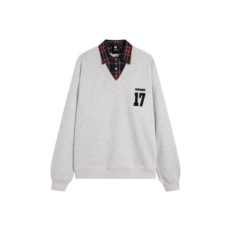 POPWAVE Sweatshirt Unisex V Neck Red Plaid Sweatshirt-0