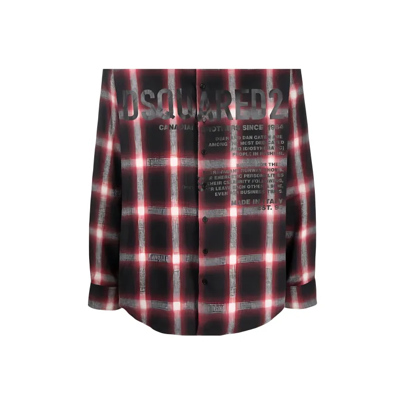 DSQUARED2 Logo print Checked Cotton Shirt-5