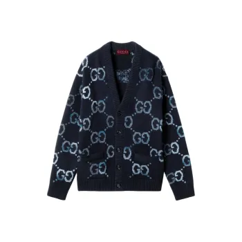 GUCCI Logo Intarsia Button Up Cardigan