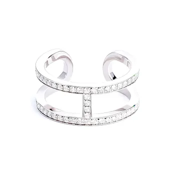 HERMES 18K White Gold, Diamond Rings Women's Silver