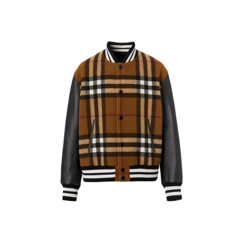 Burberry Check Technical Wool And Leather Bomber Jacket-0