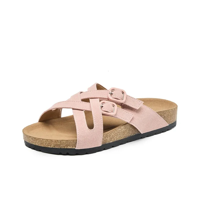 VAEL Leather Patchwork Slip Resistant Abrasion Resistant Cushioning Slide Slippers Women's-1