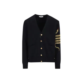 THOM BROWNE Graphic Embroidered V Neck Cardigan