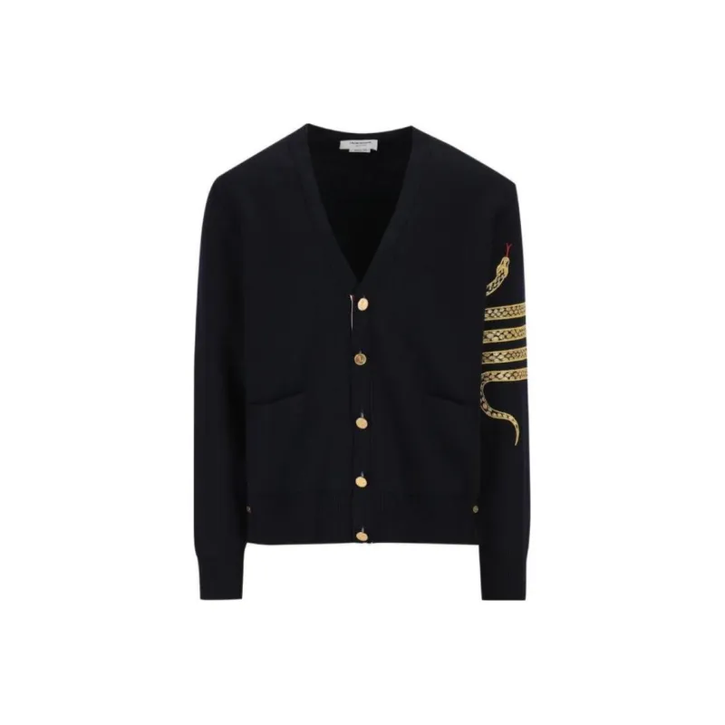 THOM BROWNE Graphic Embroidered V Neck Cardigan-0