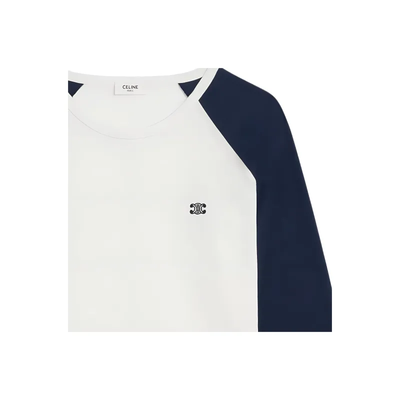 CELINE Triomphe Raglan Sleeve T Shirt Women's White Blue-4