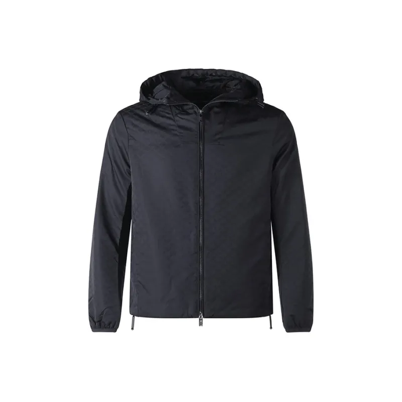 EMPORIO ARMANI Monogram Pattern Zipped Hooded Jacket-0
