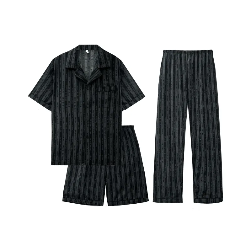 Qiao Ni Tong Pajama Set Men's Subtle Texture Whisper Stripes-0