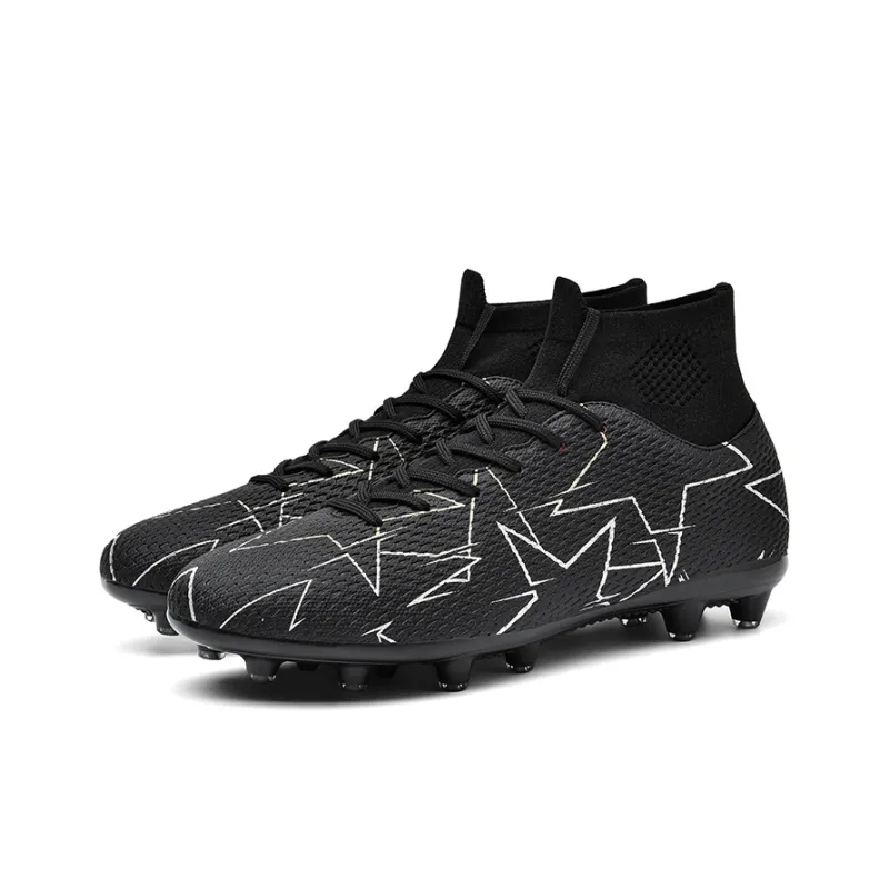 QIUTEXIONG Soccer Shoes Unisex High Top Black/White/Blue-2