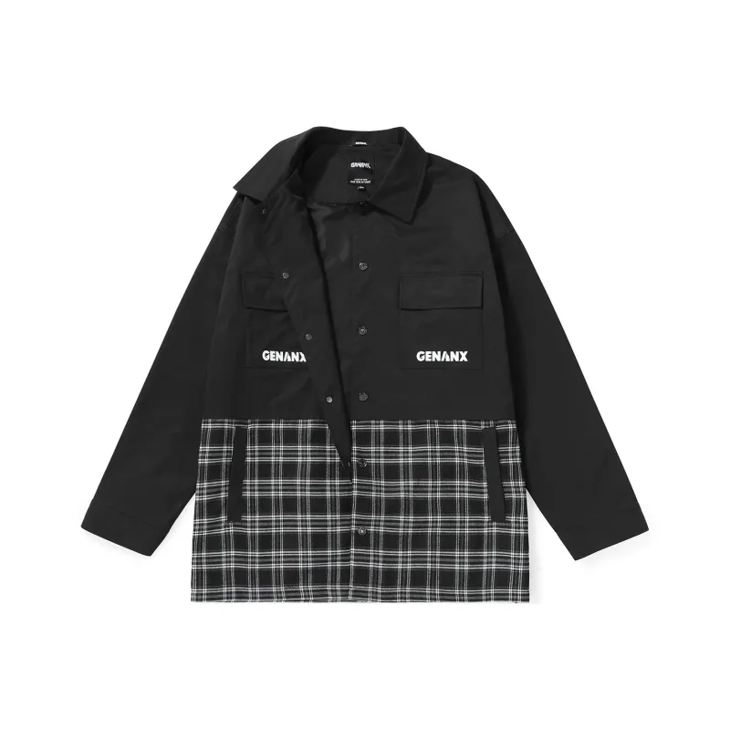 GENANX Jackets Unisex Black White Plaid-0