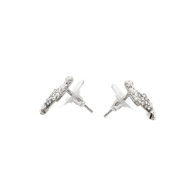 CHANEL Synthetic Cubic Zirconia Stud Earrings Women's Silver-1