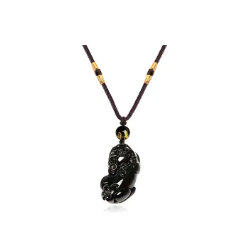 TRUE ME Obsidian Strawberry Crystal Braided String Necklace Unisex