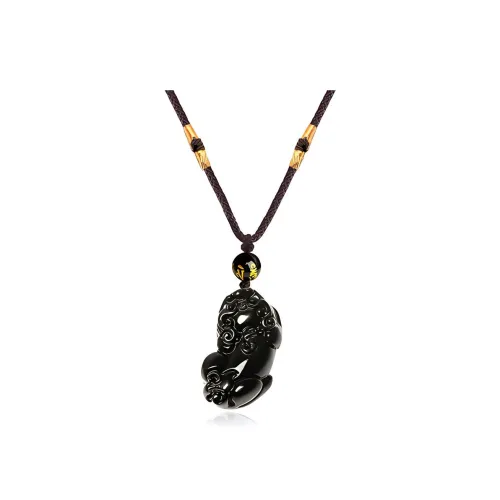 TRUE ME Obsidian Strawberry Crystal Braided String Necklace Unisex