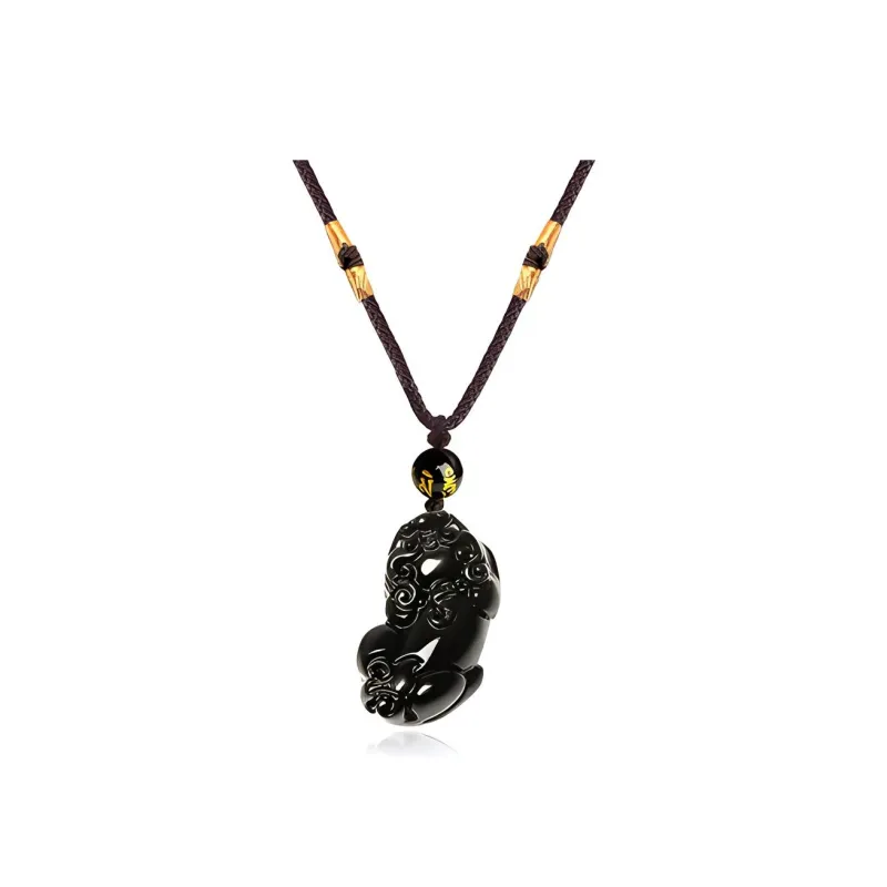 TRUE ME Obsidian Strawberry Crystal Braided String Necklace Unisex-0