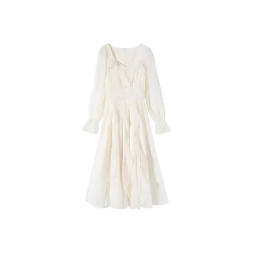 AFGGD Long Sleeved Dresses Women's White