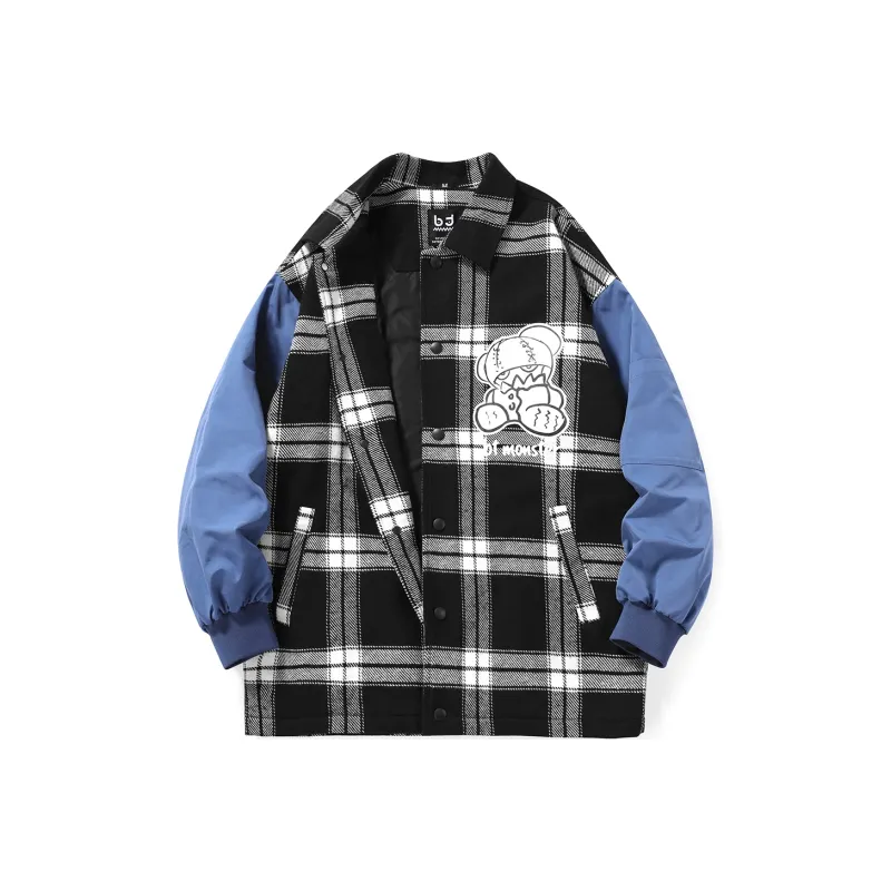 BIRDTALK Jackets Unisex Black White Plaid-0