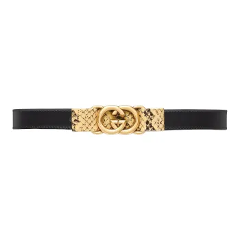 GUCCI Logo Double G Double Ring Buckle Leather Leather Belts Women's Black Width: 2cm