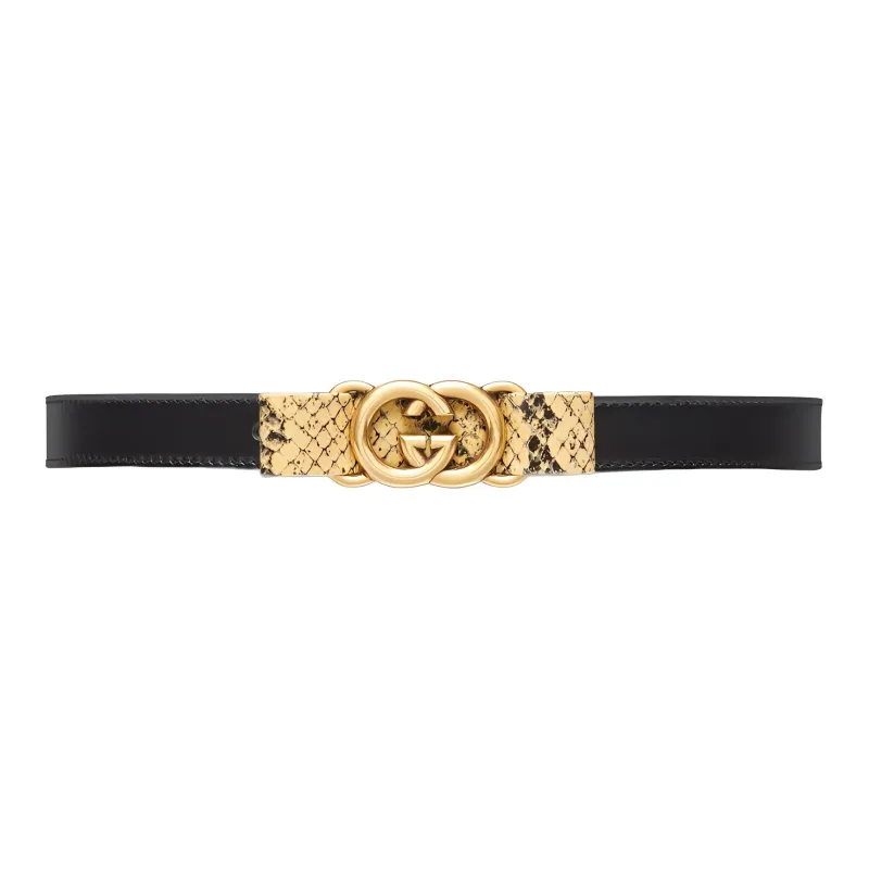 GUCCI Logo Double G Double Ring Buckle Leather Leather Belts Women's Black Width: 2cm-0