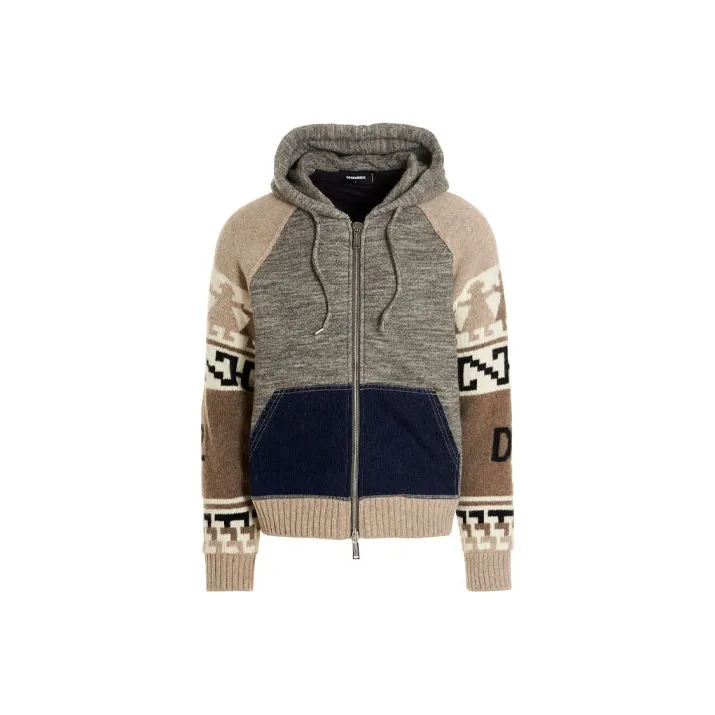 DSQUARED 2 Intarsia knit Zip up Hoodie-0
