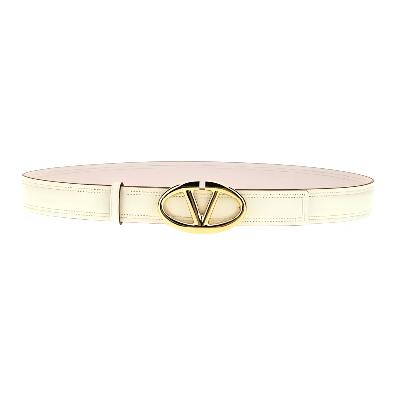 Valentino Logo Buckle, Smooth Buckle Leather Belts Women's Pink-0