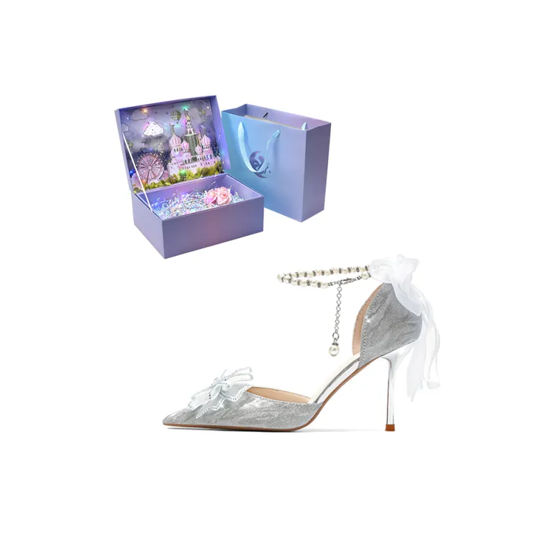 ROBINHOOD Castle Box Slim Heel High Heels Women's Silver-9