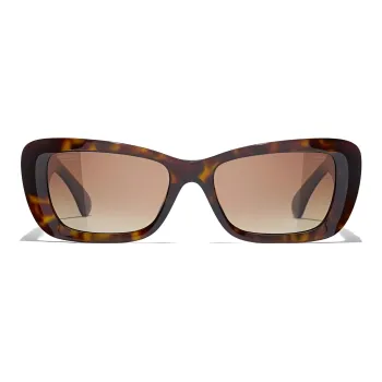 CHANEL Acetate Irregular Shape Sunglasses Women's Tortoiseshell