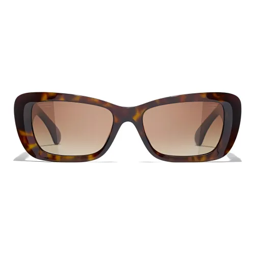 CHANEL Acetate Irregular Shape Sunglasses Women's Tortoiseshell