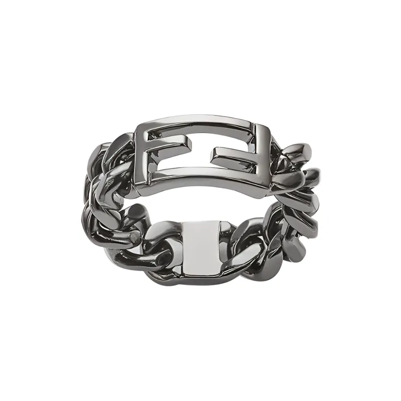 FENDI Baguette Rings Men Rhodium Gray-0