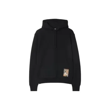 Burberry Check Label Cotton Hoodie Sweatshirt Men's Black