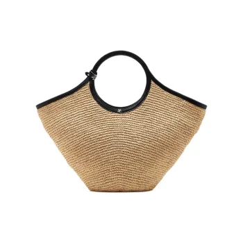 COURREGES Raffia Handbag Women's Khaki & Black