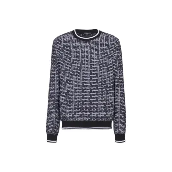 BALMAIN Monogrammed Jacquard Knit Sweater