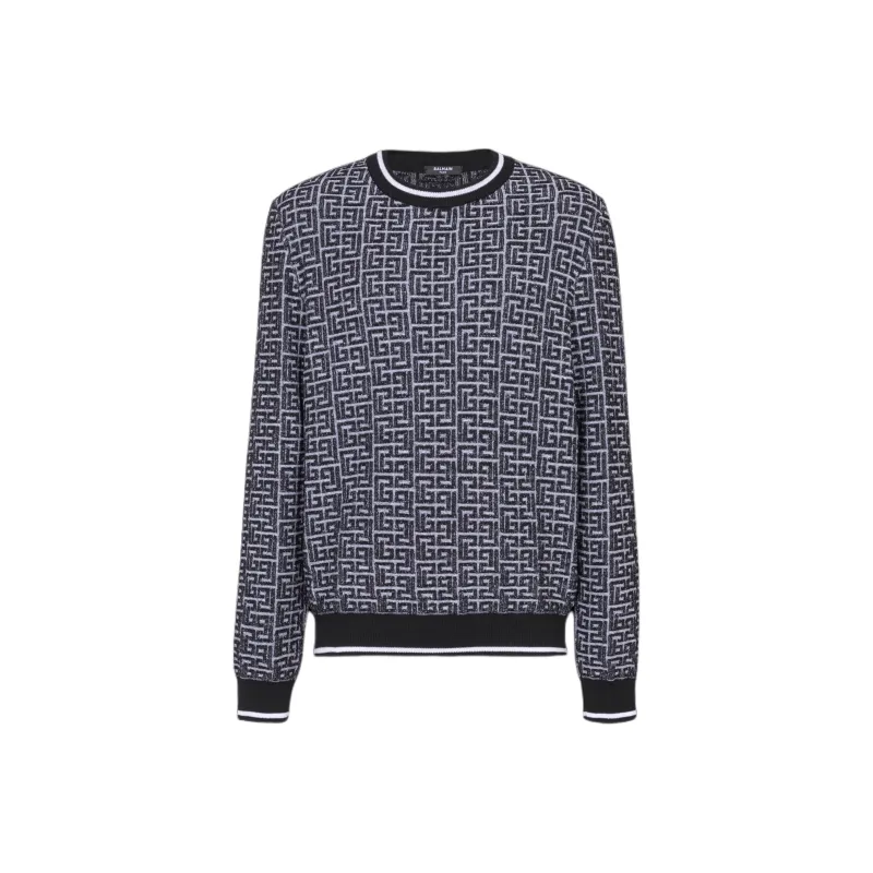 BALMAIN Monogrammed Jacquard Knit Sweater-0