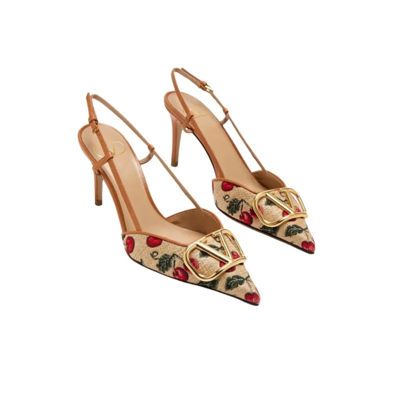 Valentino Vlogo Slim Heel High Heels 8cm Women's Beige-2